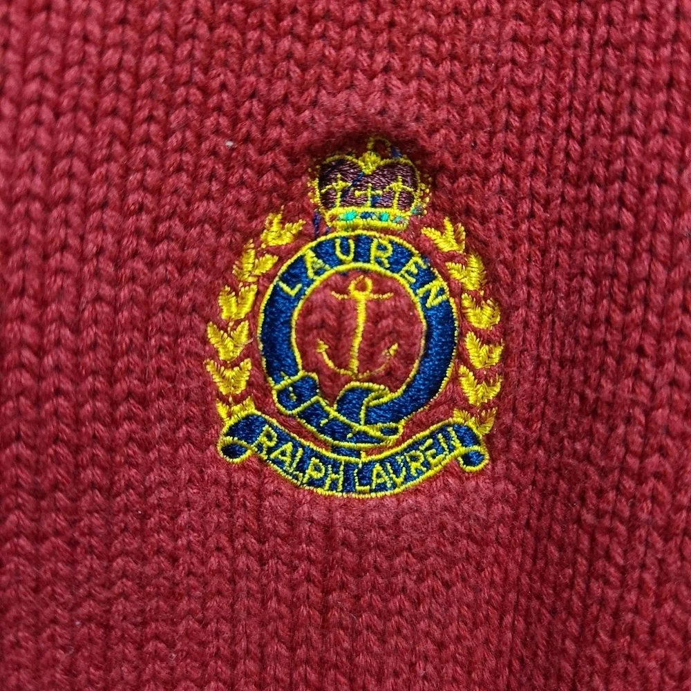 Lauren Ralph‎ Lauren Cotton Long Sleeve Crest Red Sweater Mens Large VTG EUC